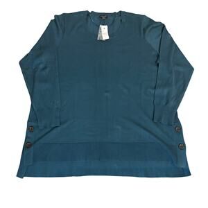 NWT Lane Bryant Knit Pullover Sweater Button Accents Teal Blue Green Size 22/24